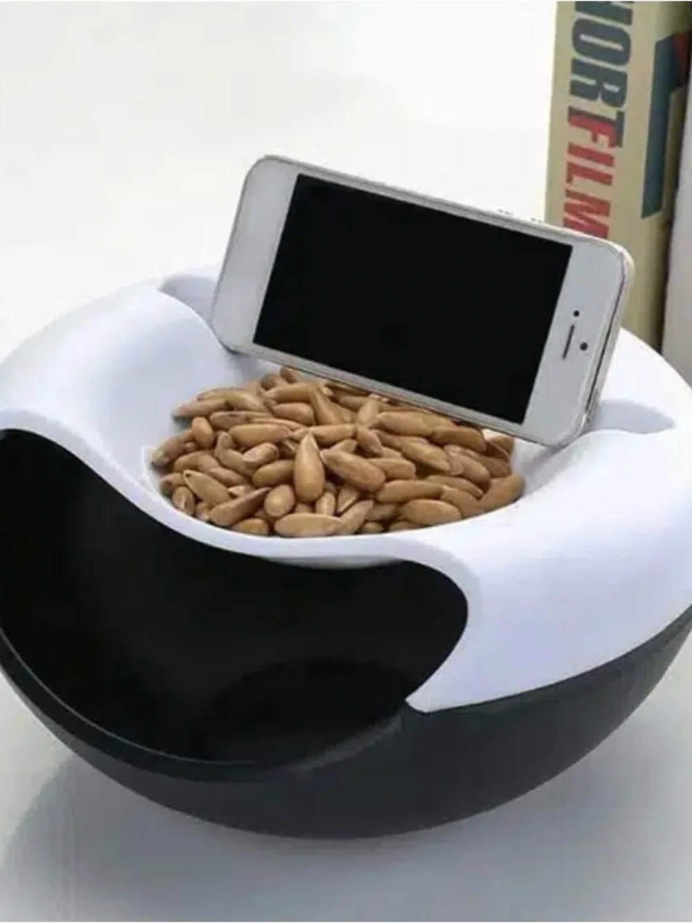Snack Dish Plate Storage Box for Chips Nuts Seeds With Phone Holder Keeper